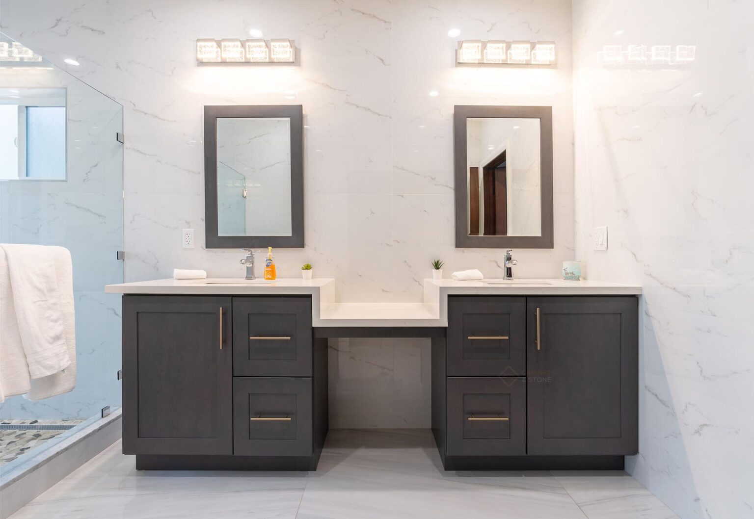 Bath Cabinets for His And Her Vanity Spaces - 405 Cabinets & Stone