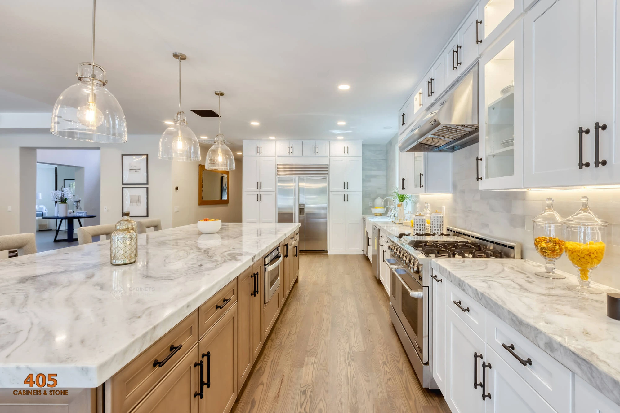 two tone white and wood kitchen cabinets image2