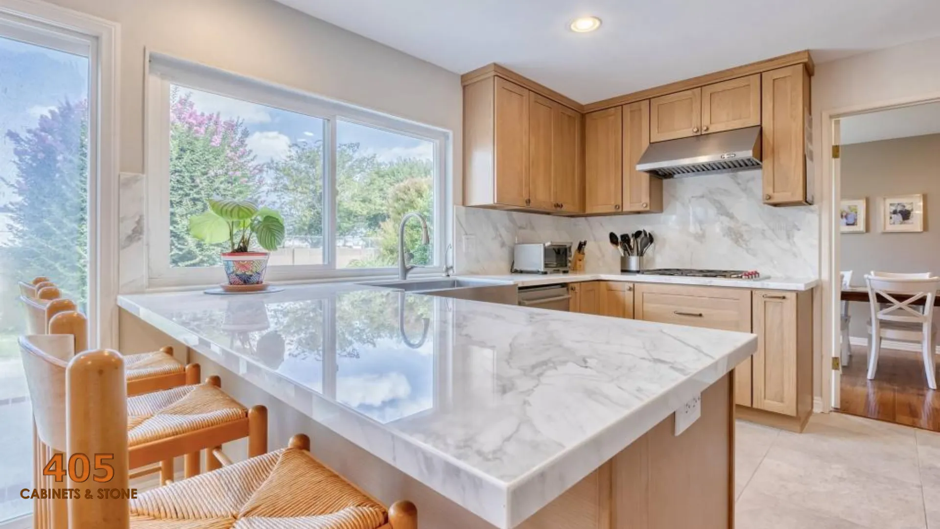 oak kitchen cabinets with white countertops 3