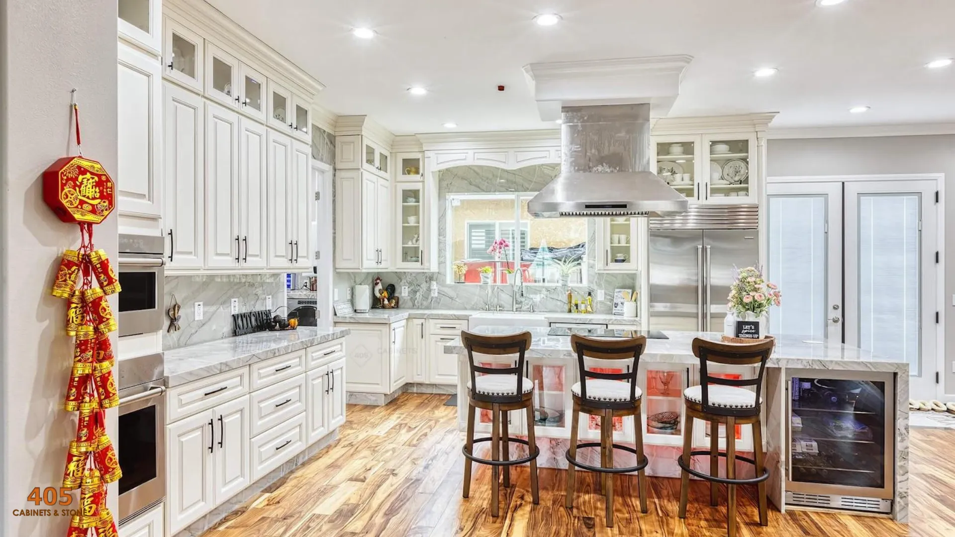 gray walls and white kitchen cabinets 3