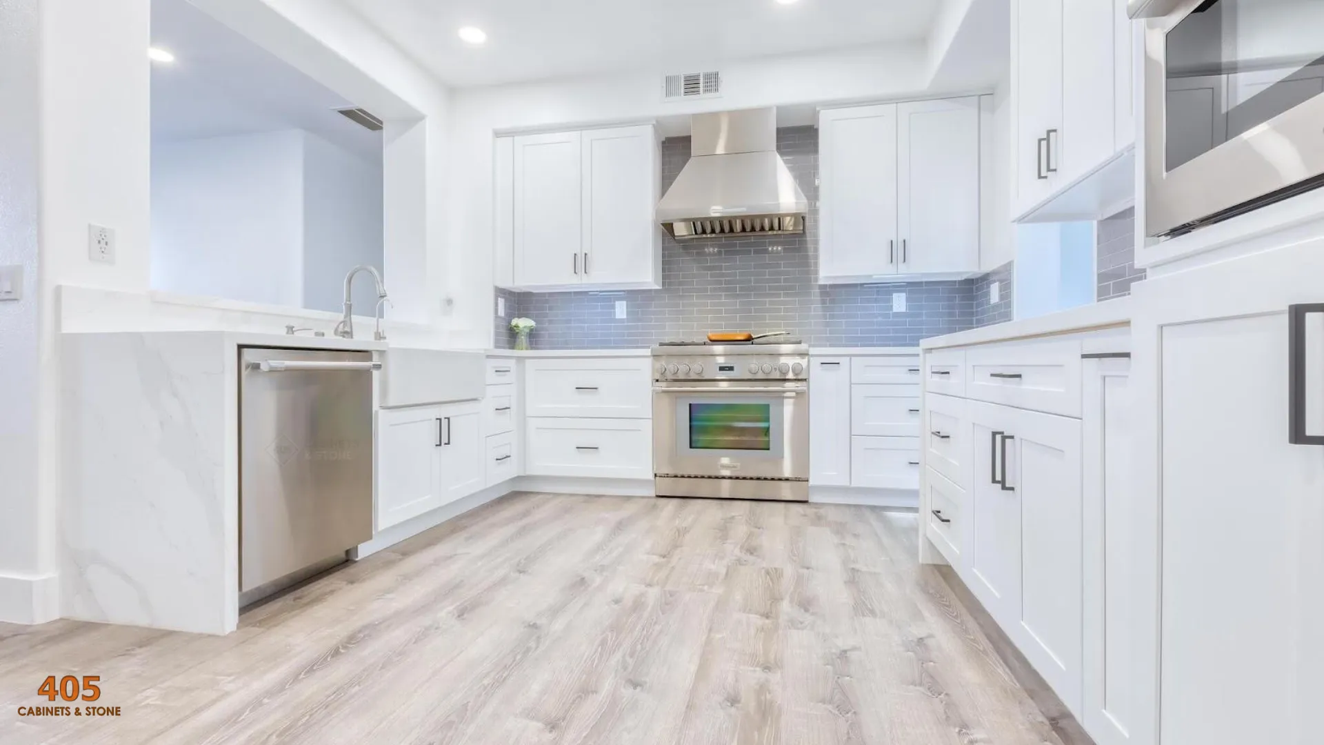 gray walls and white kitchen cabinets 5