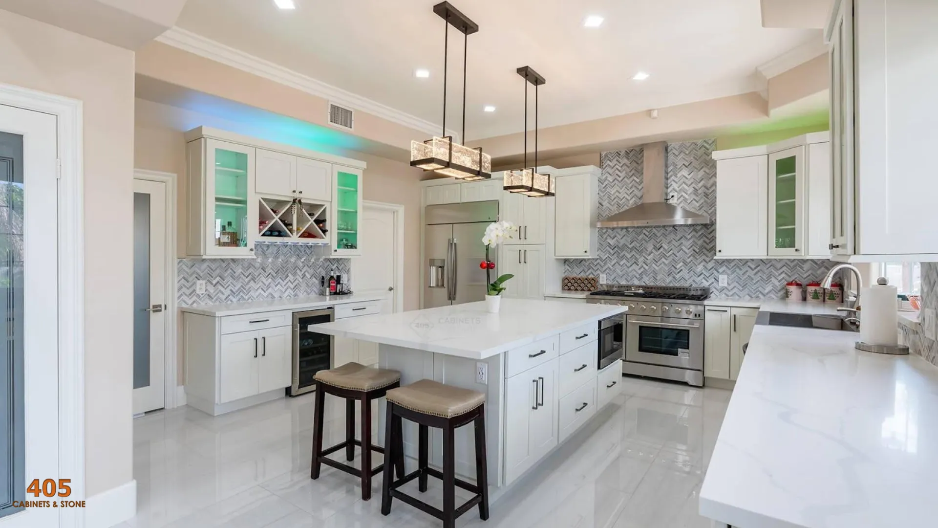 gray walls and white kitchen cabinets 6