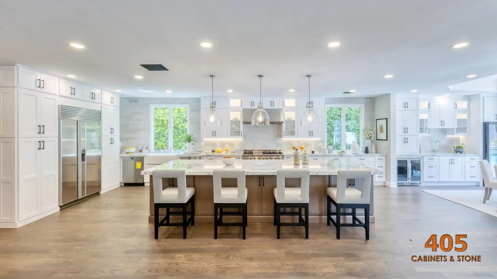 The experts at 405 Cabinets & Stone will be happy to provide you assistance and show you how to choose the right lighting for your kitchen