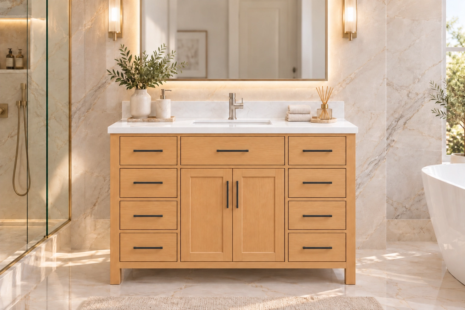 54 inch red oak color vanity aspen