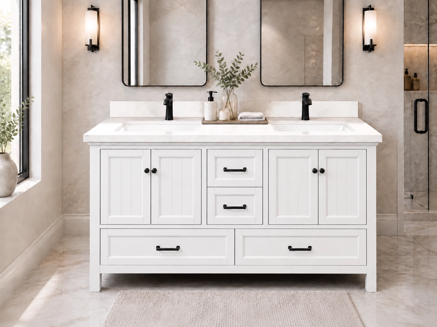 60 inch double sink white vienna