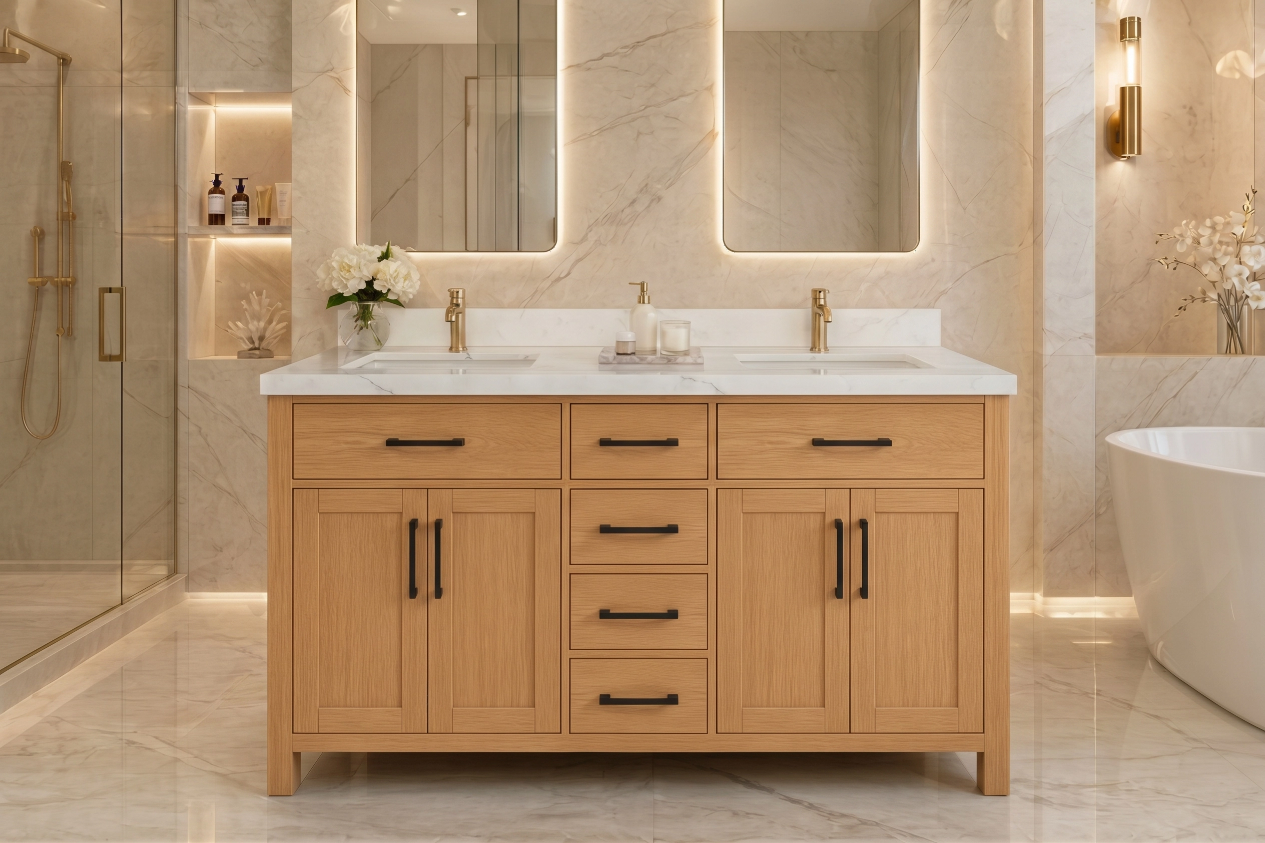 aspen 60 inch double sink vanity red oak color